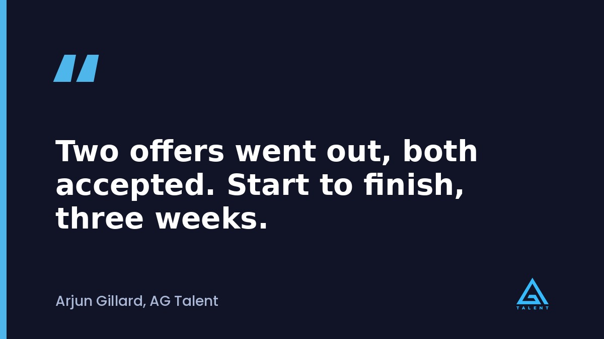 Pull quote reading, two offers went out, both accepted, start to finish three weeks.