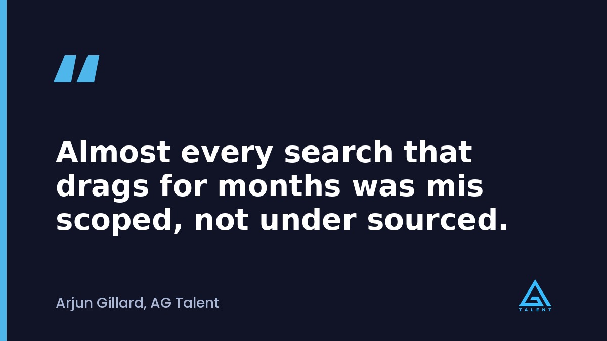 Pull quote reading, almost every search that drags for months was mis scoped, not under sourced.