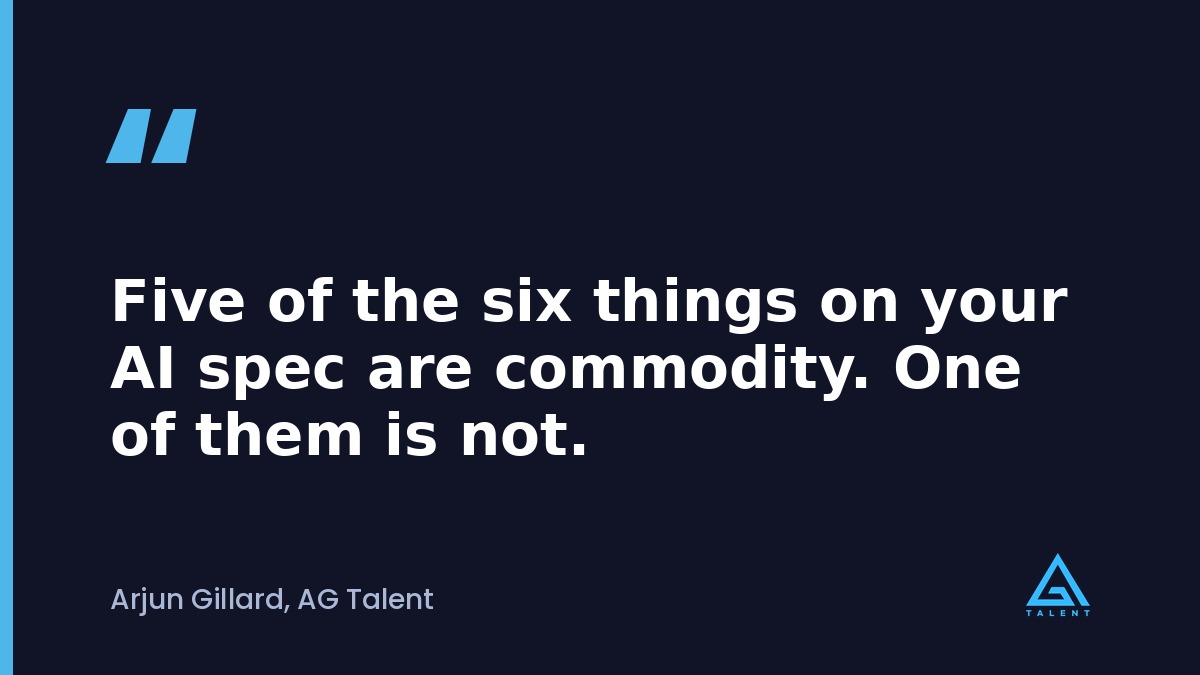 Pull quote reading five of the six things on your AI spec are commodity, one of them is not