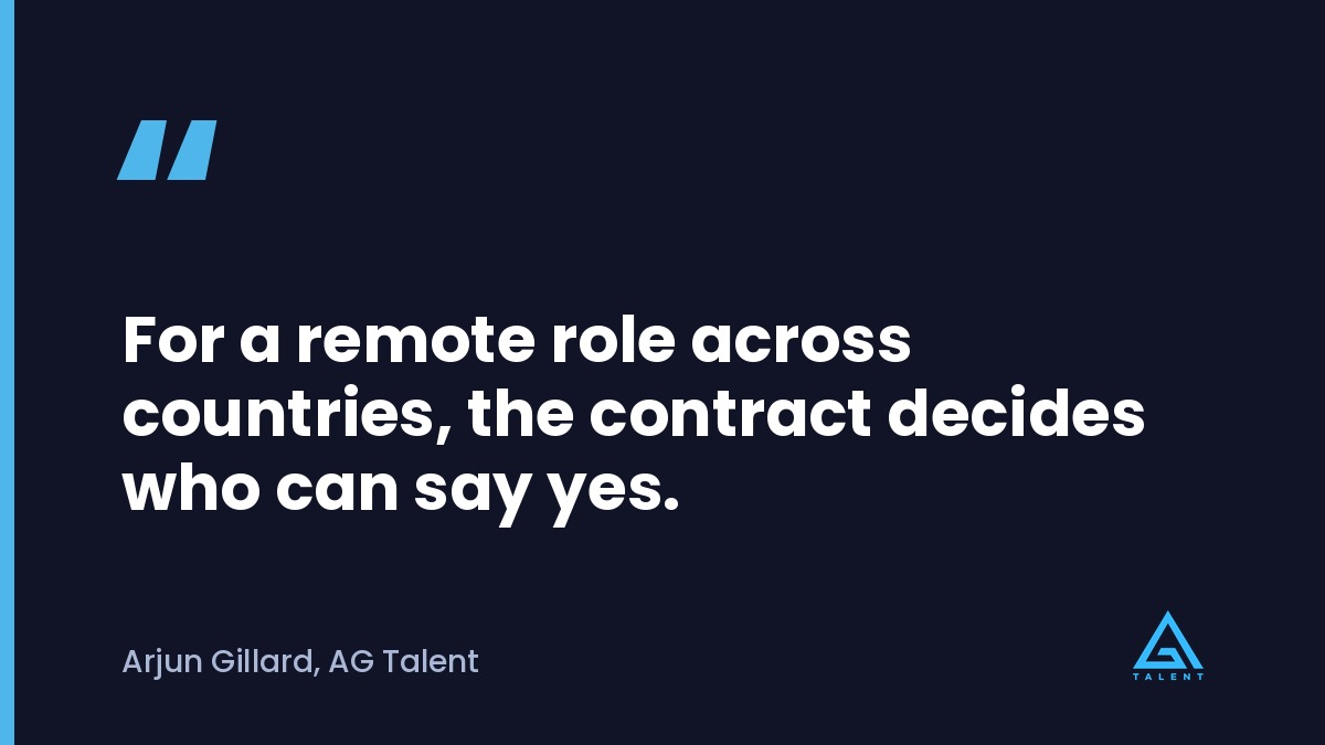 Pull quote reading For a remote role across countries, the contract decides who can say yes